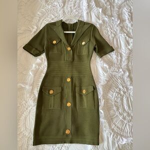 Elegant Olive Green Dress with Gold Accents